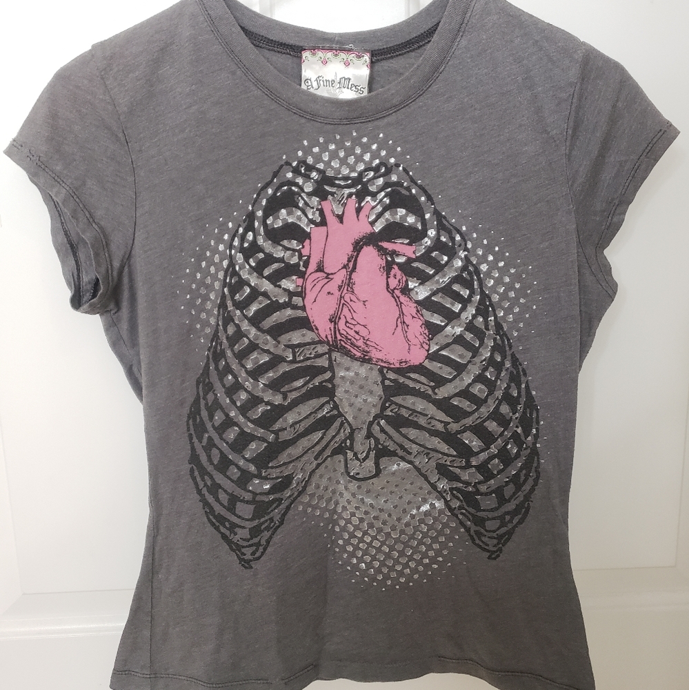 A Fine Mess Vintage Silver Foil Ribcage Heart Babydoll Tee